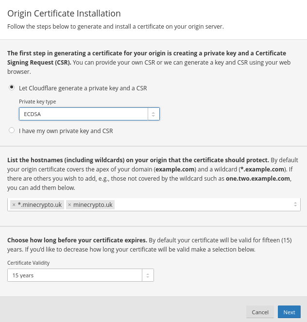 Origin Certificate Installation 1