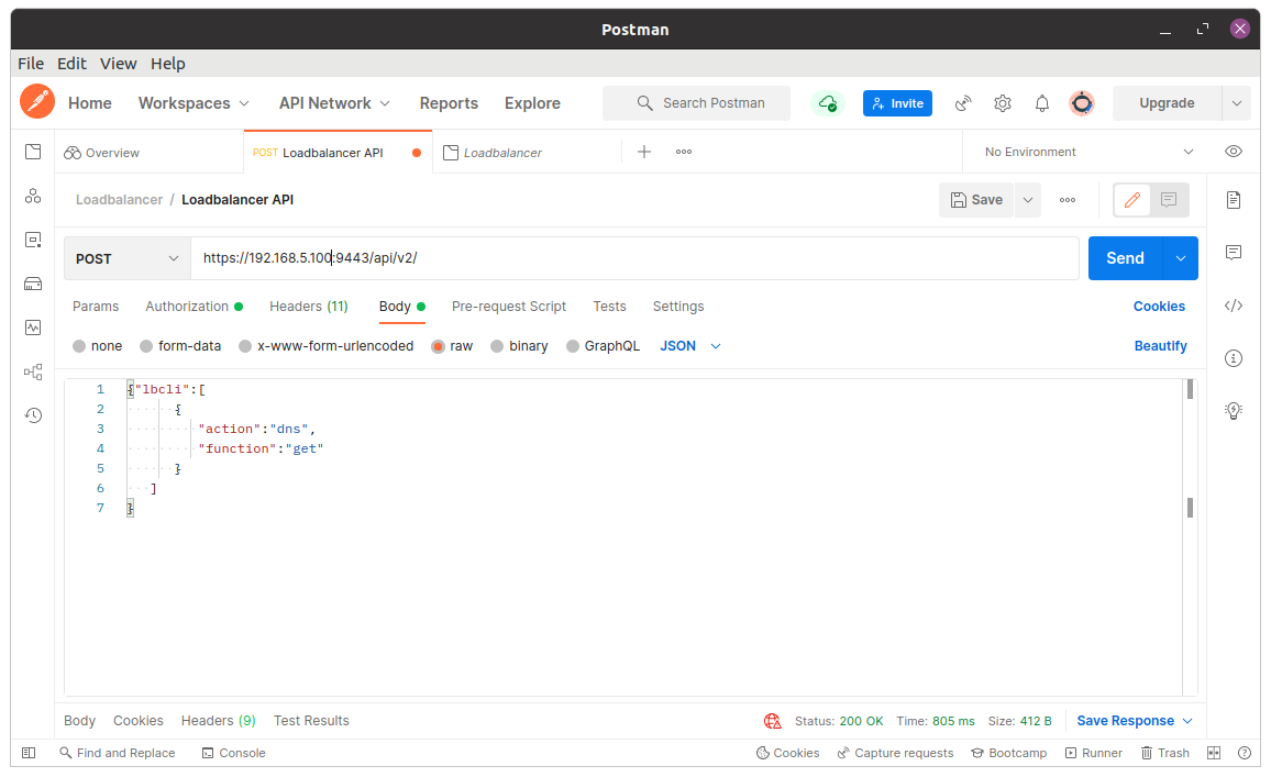 API network Loadbalancer API post body