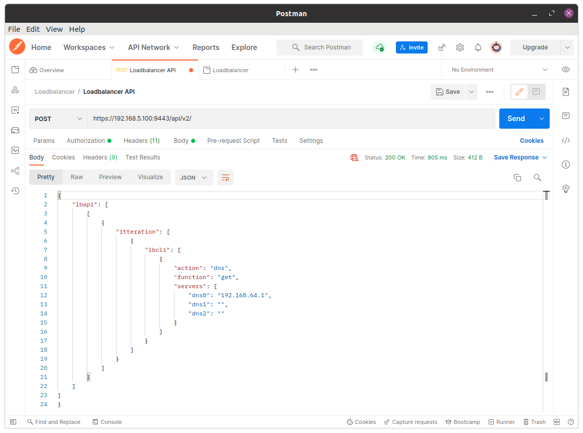 API network Loadbalancer API body pretty