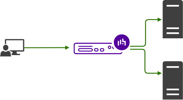 Network diagram of a client successfully connecting to two servers with a loadbalancer appliance updated